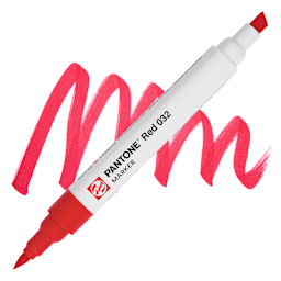 Pantone Dual Tip Marker - Red 032, swatch and marker