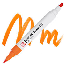 Pantone Dual Tip Marker - Orange 021, swatch and marker