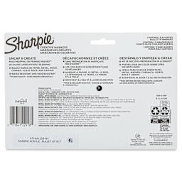 Sharpie Creative Acrylic Markers - Set of 5, Earth Tones Glowing Tropics, Bullet Tip back of packaging