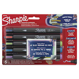Sharpie Creative Acrylic Markers - Set of 5, Earth Tones Glowing Tropics, Bullet Tip front of packaging