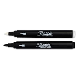 Sharpie Creative Acrylic Markers - Set of 2, Black and White, Bullet Tip markers laid out with caps off