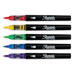 Sharpie Creative Acrylic Markers - Set of 5, Brush Tip markers laid out with caps off