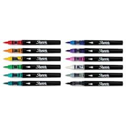 Sharpie Creative Acrylic Markers - Set of 12, Brush Tip markers laid out with caps off