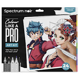 Spectrum Noir Manga Pro Fan Art Markers - Manga and Comic Heroes, Kit of 24, front of the packaging