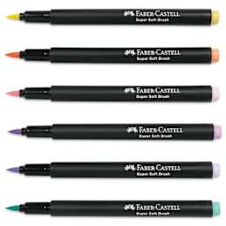 Faber-Castell Black Edition Brush Pens - Pastel Colors, Set of 6, markers with caps off