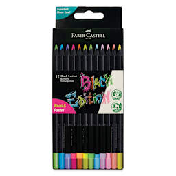 Faber-Castell Black Edition Colored Pencils - Neon and Pastel Colors, Set of 12, front of the pack