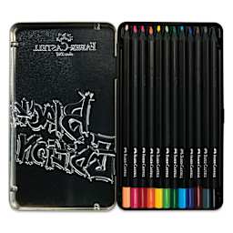 Faber-Castell Black Edition Colored Pencils - Tin Set of 12, lid open showing contents