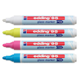 Edding 95 Glass Markers - Light Colors, Set of 4, markers laid out with caps off