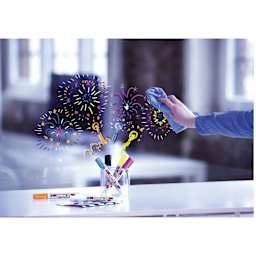 Edding 95 Glass Markers, drawing on glass being removed with a cloth
