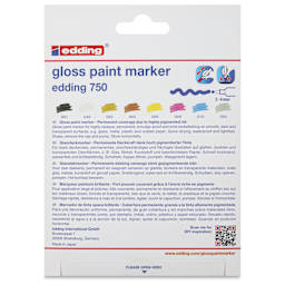 Edding Gloss Paint Markers - Assorted Colors, Set of 8, Round Nib, 2-4 mm, back of the pack