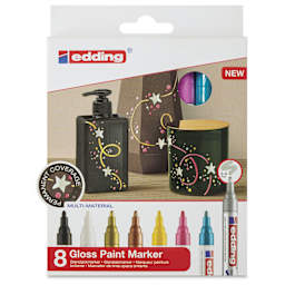 Edding Gloss Paint Markers - Assorted Colors, Set of 8, Round Nib, 2-4 mm, front of the pack