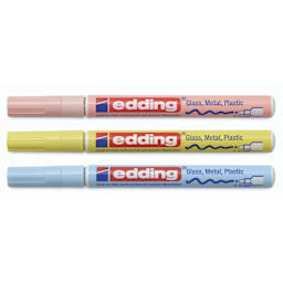 Edding Gloss Paint Markers - Pastel Colors, Set of 3, Round Nib, 1-2 mm, laid out with caps on