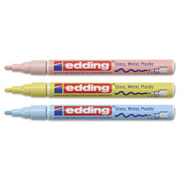 Edding Gloss Paint Markers - Pastel Colors, Set of 3, Round Nib, 1-2 mm, laid out with caps off