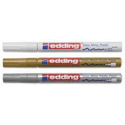 Edding Gloss Paint Markers - Metallic Colors, Set of 3, Round Nib, 1-2 mm, laid out with caps on