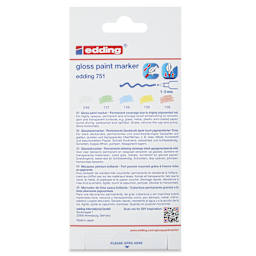 Edding Gloss Paint Markers - Pastel Colors, Set of 5, Round Nib, 1-2 mm, back of the pack