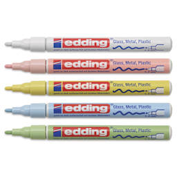 Edding Gloss Paint Markers - Pastel Colors, Set of 5, Round Nib, 1-2 mm, laid out with caps off