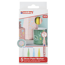 Edding Gloss Paint Markers - Pastel Colors, Set of 5, Round Nib, 1-2 mm, front of the pack