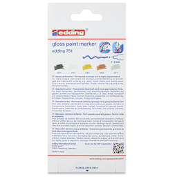 Edding Gloss Paint Markers - Metallic Colors, Set of 5, Round Nib, 1-2 mm, back of the pack