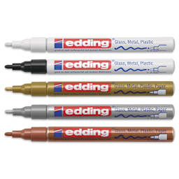 Edding Gloss Paint Markers - Metallic Colors, Set of 5, Round Nib, 1-2 mm,laid out with caps off

