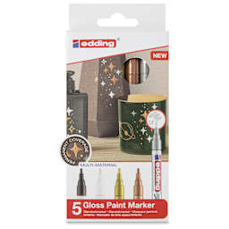 Edding Gloss Paint Markers - Metallic Colors, Set of 5, Round Nib, 1-2 mm, front of the pack