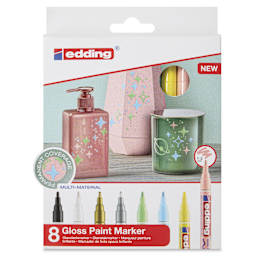 Edding Gloss Paint Markers - Pastel Colors, Set of 8, Round Nib, 1-2 mm, front of the pack
