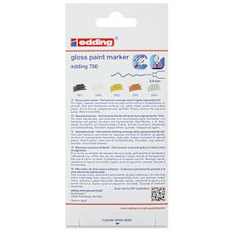 Edding Gloss Paint Markers - Metallic Colors, Set of 5, Round Nib, 0.8 mm, back of the pack