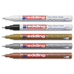 Edding Gloss Paint Markers - Metallic Colors, Set of 5, Round Nib, 0.8 mm, laid out with caps off