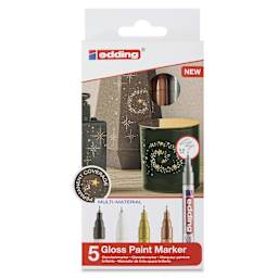 Edding Gloss Paint Markers - Metallic Colors, Set of 5, Round Nib, 0.8 mm, front of the pack