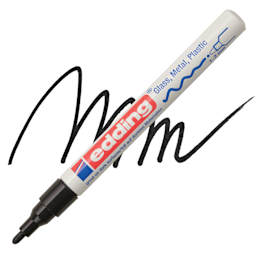 Edding Gloss Paint Marker - Black, Round Nib, 1-2 mm, swatch and marker
