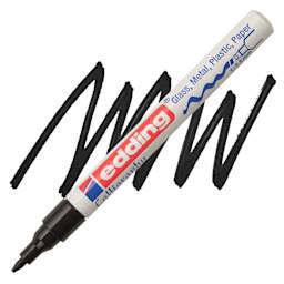 Edding Gloss Paint Marker - Black, Calligraphy Nib, 1-5 mm, swatch and marker