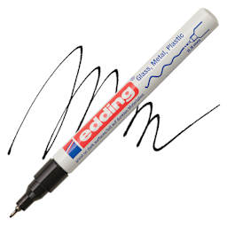 Edding Gloss Paint Marker - Black, Round Nib, 0.8 mm, swatch and marker