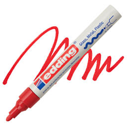 Edding Gloss Paint Marker - Red, Round Nib, 2-4 mm, swatch and marker