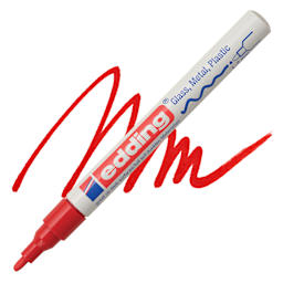 Edding Gloss Paint Marker - Red, Round Nib, 1-2 mm, swatch and marker