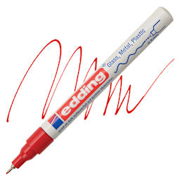 Edding Gloss Paint Marker - Red, Round Nib, 0.8 mm, swatch and marker