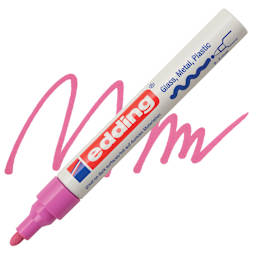 Edding Gloss Paint Marker - Pink, Round Nib, 2-4 mm, swatch and marker