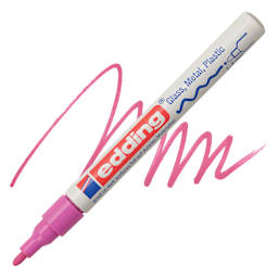 Edding Gloss Paint Marker - Pink, Round Nib, 1-2 mm, swatch and marker