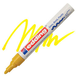 Edding Gloss Paint Marker - Yellow, Round Nib, 2-4 mm, swatch and marker