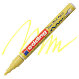 Edding Gloss Paint Marker - Pastel Yellow, Round Nib, 1-2 mm, swatch and marker