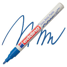 Edding Gloss Paint Marker - Blue, Round Nib, 1-2 mm, swatch and marker
