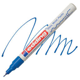Edding Gloss Paint Marker - Blue, Round Nib, 0.8 mm, swatch and marker