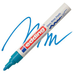 Edding Gloss Paint Marker - Light Blue, Round Nib, 2-4 mm, swatch and marker