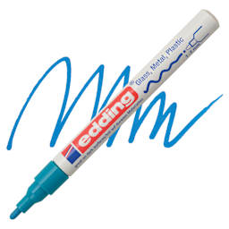 Edding Gloss Paint Marker - Light Blue, Round Nib, 1-2 mm, swatch and marker