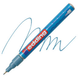 Edding Gloss Paint Marker - Light Blue Metallic, Round Nib, 0.8 mm, swatch and marker