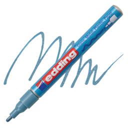 Edding Gloss Paint Marker - Light Blue Metallic, Round Nib, 1-2 mm, swatch and marker