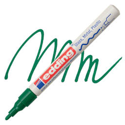 Edding Gloss Paint Marker - Green, Round Nib, 1-2 mm, swatch and marker