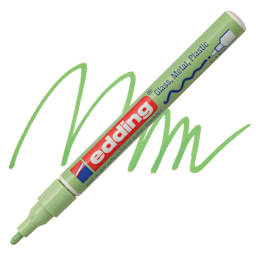 Edding Gloss Paint Marker - Pastel Green, Round Nib, 1-2 mm, swatch and marker