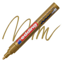 Edding Gloss Paint Marker - Gold, Round Nib, 2-4 mm, swatch and marker