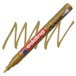 Edding Gloss Paint Marker - Gold, Calligraphy Nib, 1-5 mm, swatch and marker