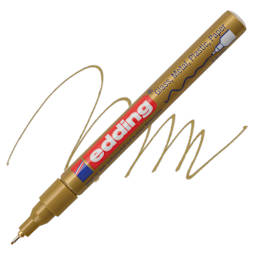 Edding Gloss Paint Marker - Gold, Round Nib, 0.8 mm, swatch and marker