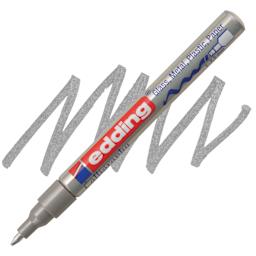 Edding Gloss Paint Marker - Silver, Calligraphy Nib, 1-5 mm, swatch and marker